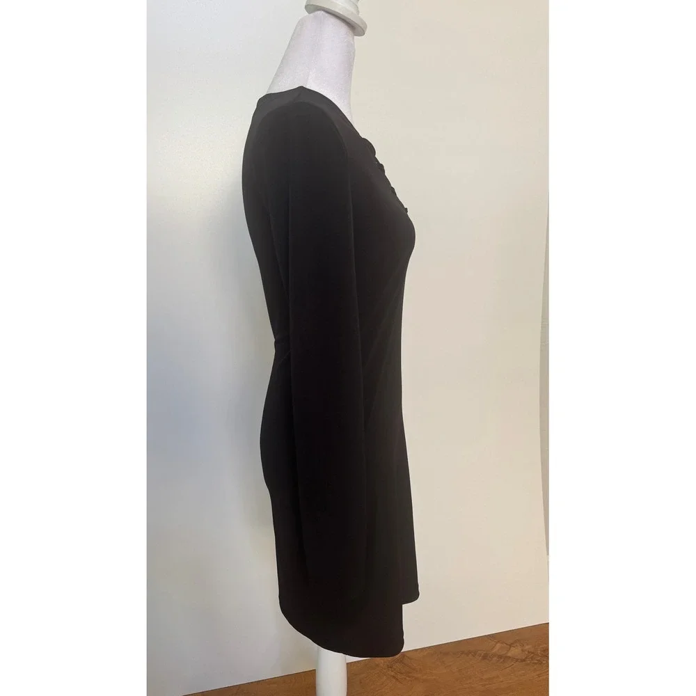 Forever 21 Black Mini Dress Long Sleeve Bodycon V Neck Women's Medium Y2K - Picture 5 of 6
